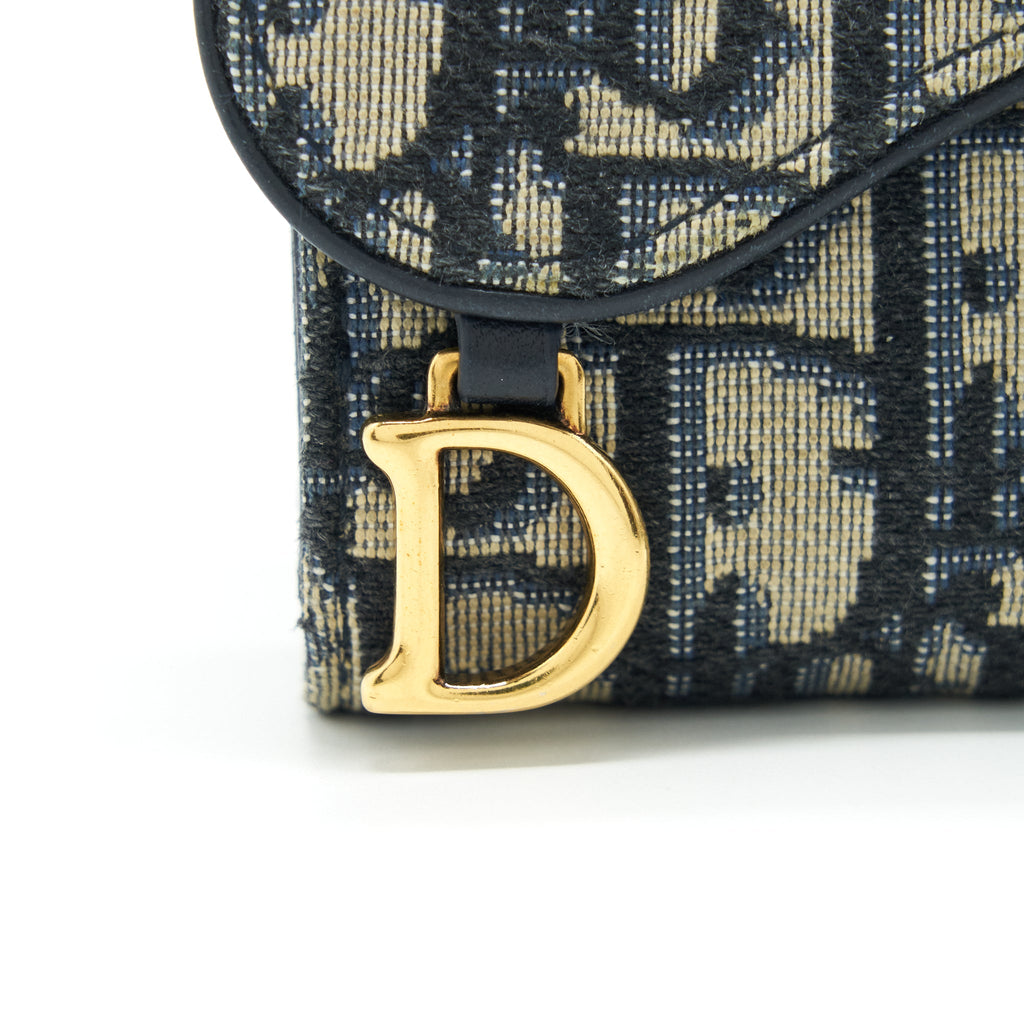 DIOR SADDLE SMALL WALLET BLUE OBLIQUE CANVAS GHW