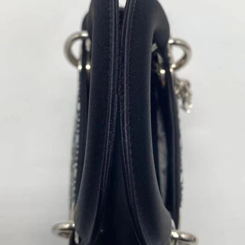 CHRISTIAN DIOR SATIN CRYSTAL CANNAGE MINI LADY DIOR BLACK