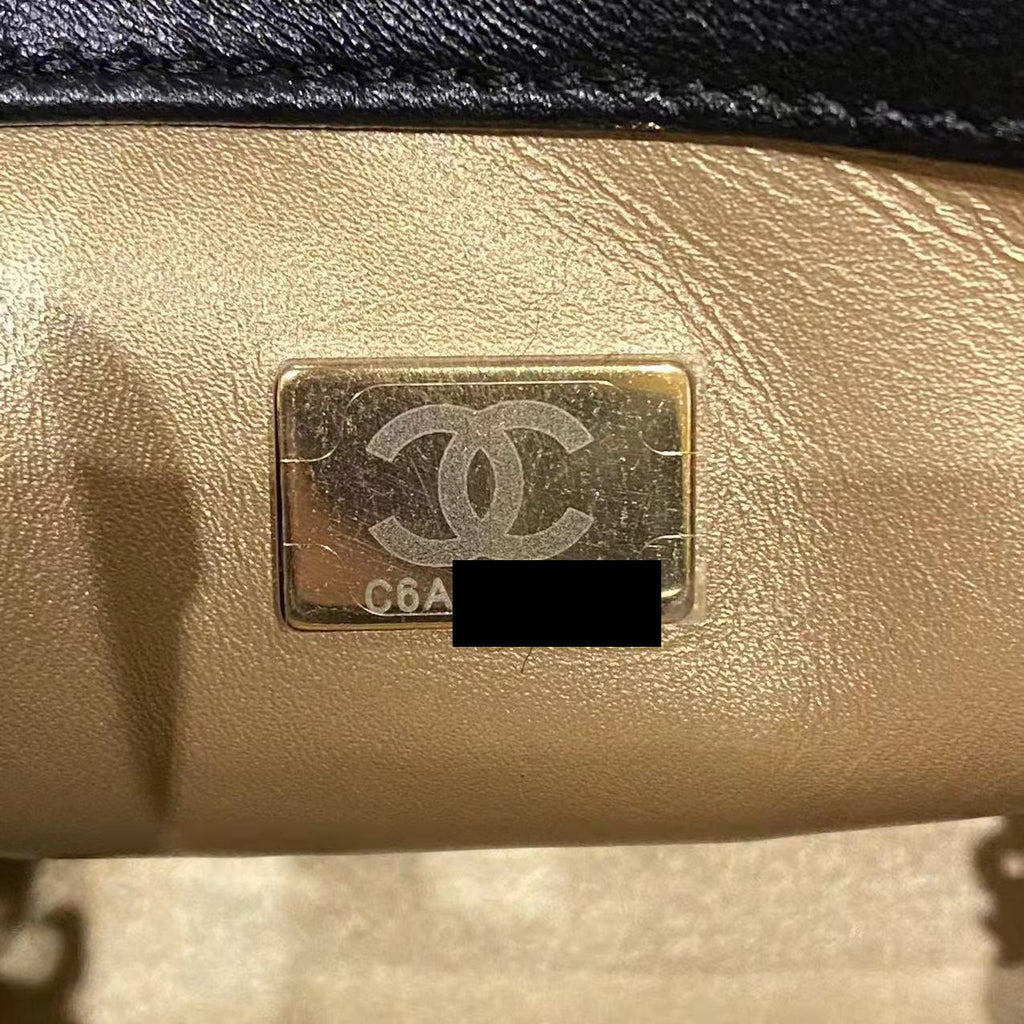 CHANEL 22C PEARL CRUSH MINI SQUARE RECTANGULAR FLAP BAG BLACK GHW（MICROCHIP)