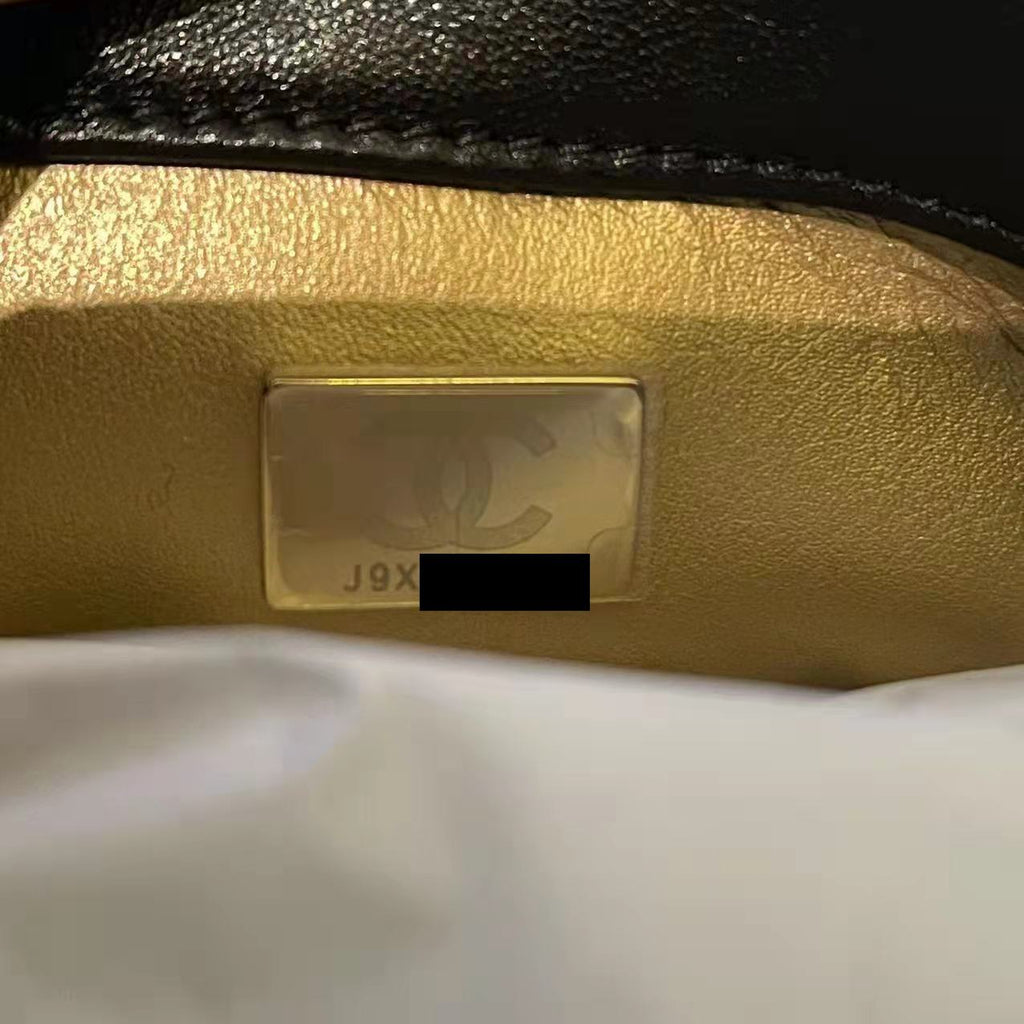 CHANEL 22C PEARL CRUSH MINI SQUARE FLAP BAG BLACK LAMBSKIN GHW (MICROCHIP)