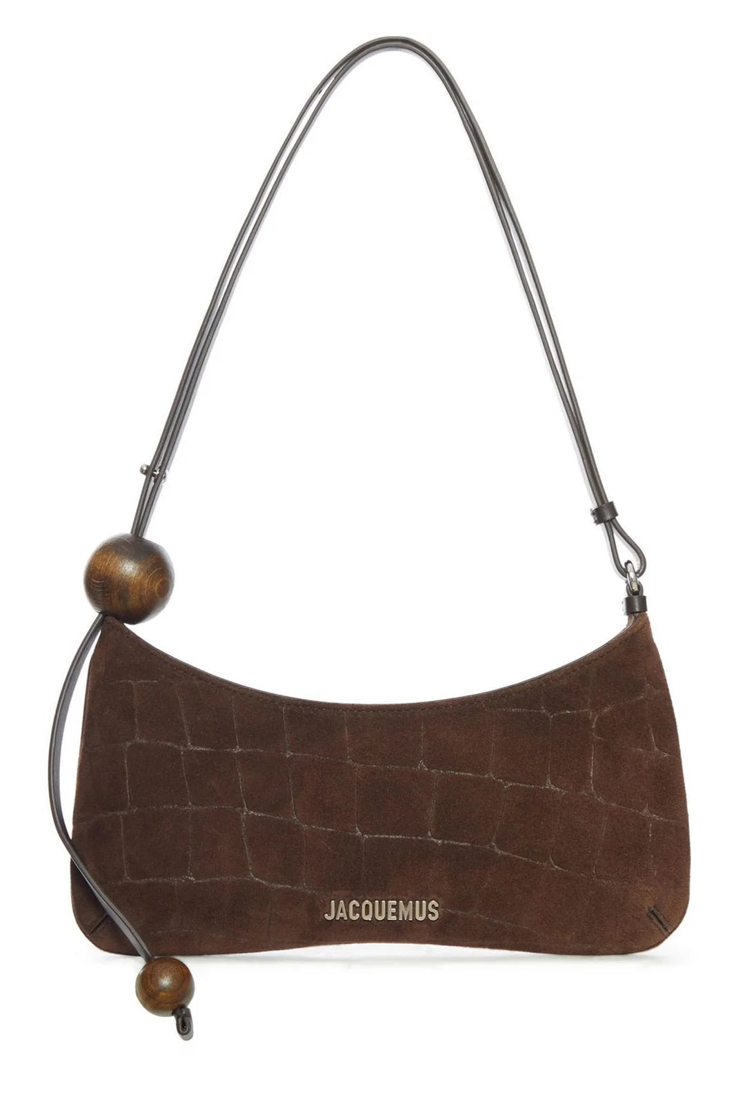 JACQUEMUS LOGO BROWN LETTERING LE BISOU PERLE SHOULDER BAG