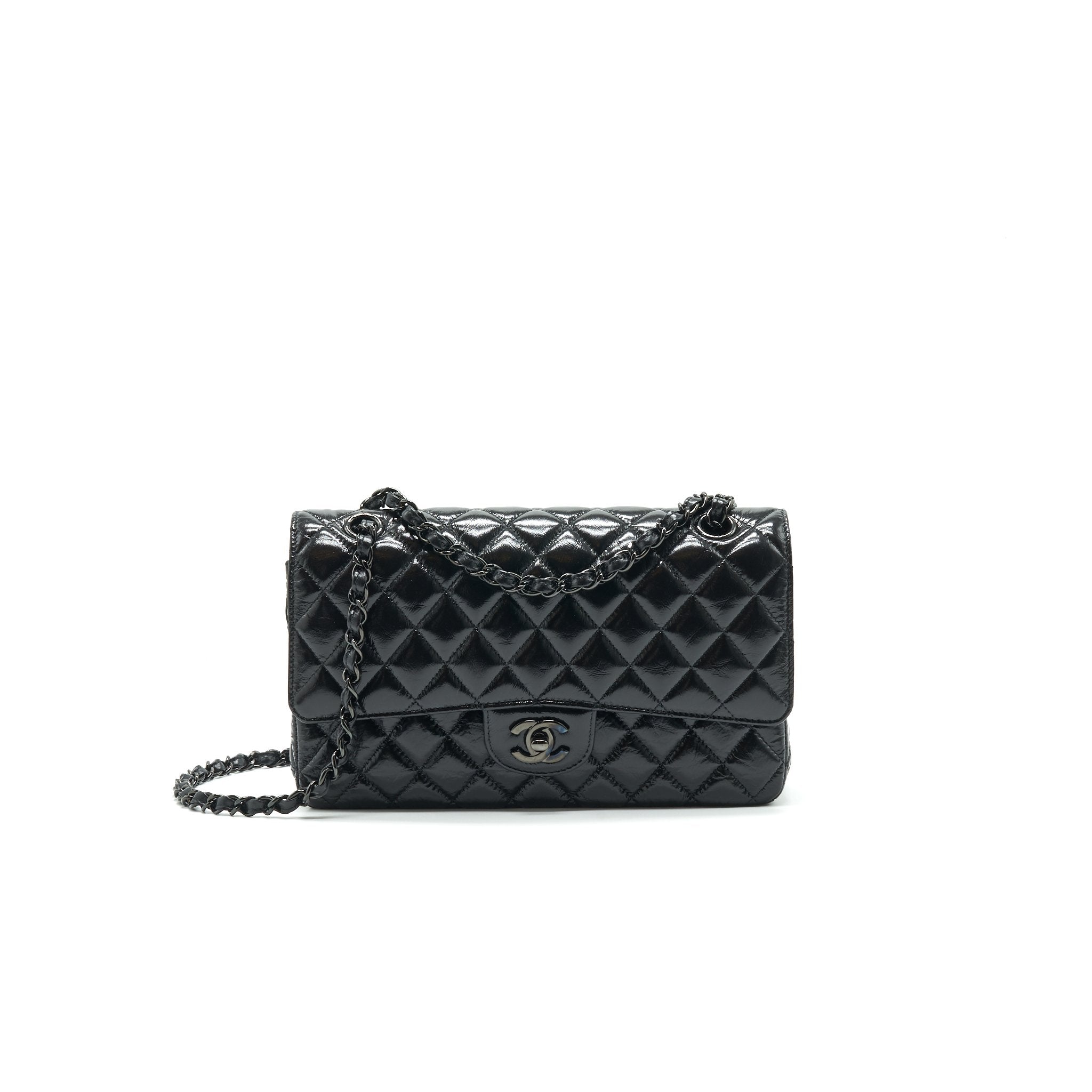 CHANEL MEDIUM CLASSIC DOUBLE FLAP BAG SHINY CRUMPLED CALFSKIN