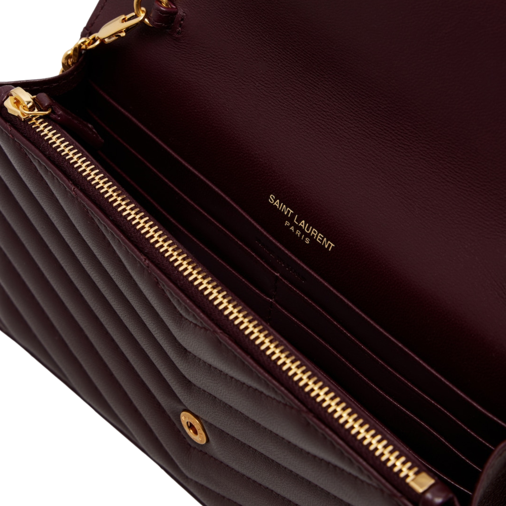 SAINT LAURENT CASSANDRA CHAIN BAG CROC EMBOSSED LEATHER BURGUNDY GHW