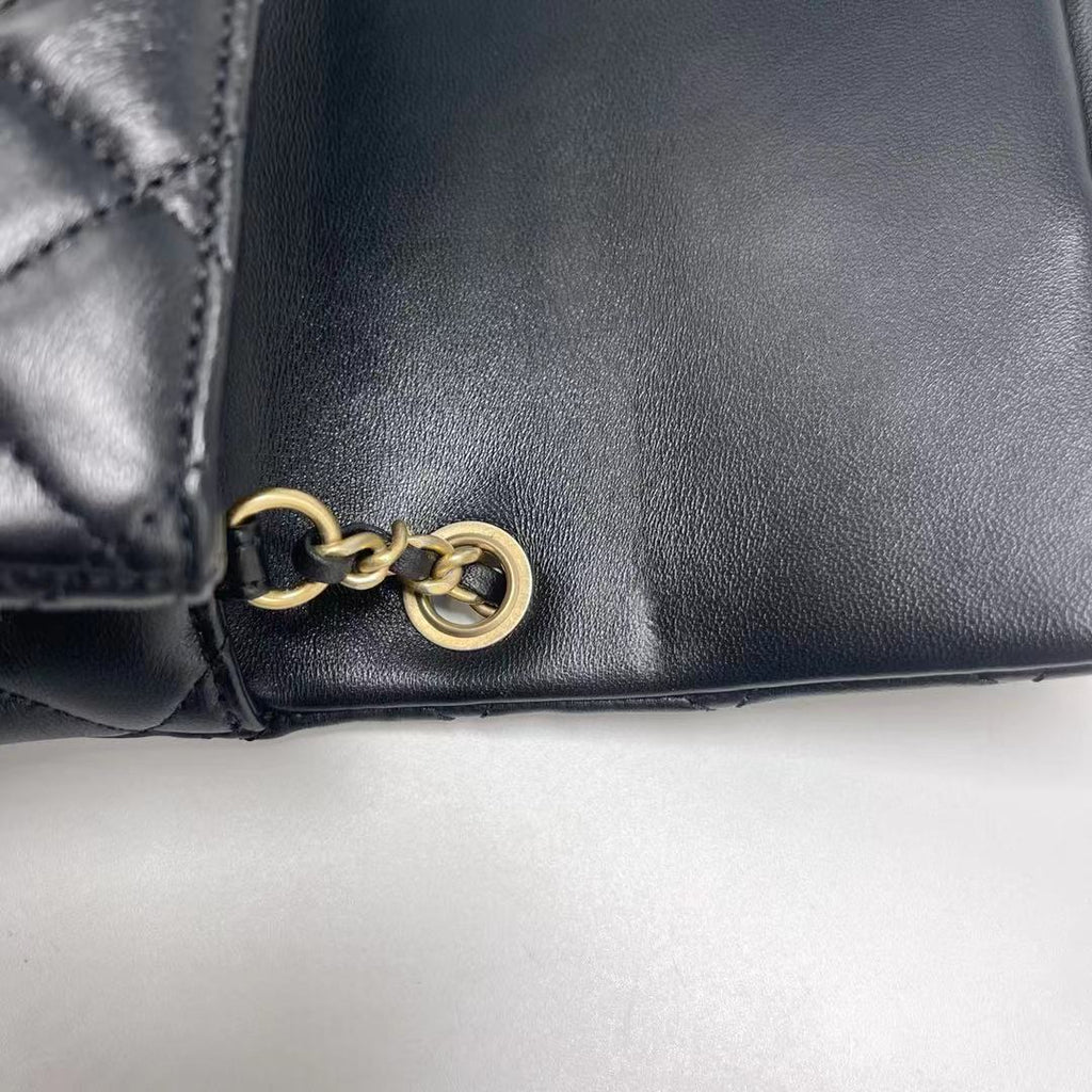 CHANEL 22C PEARL CRUSH MINI SQUARE RECTANGULAR FLAP BAG BLACK GHW（MICROCHIP)