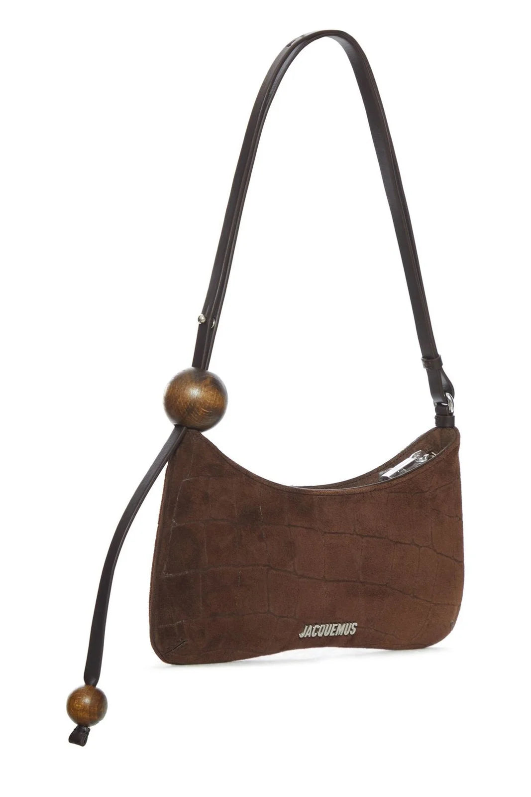 JACQUEMUS LOGO BROWN LETTERING LE BISOU PERLE SHOULDER BAG