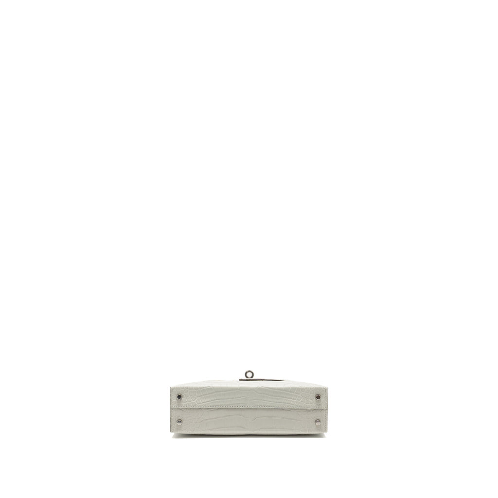 HERMES MINI KELLY II MATTE ALLIGATOR MISSISSIPPIENSIS 0W GRIS NEVE SHW