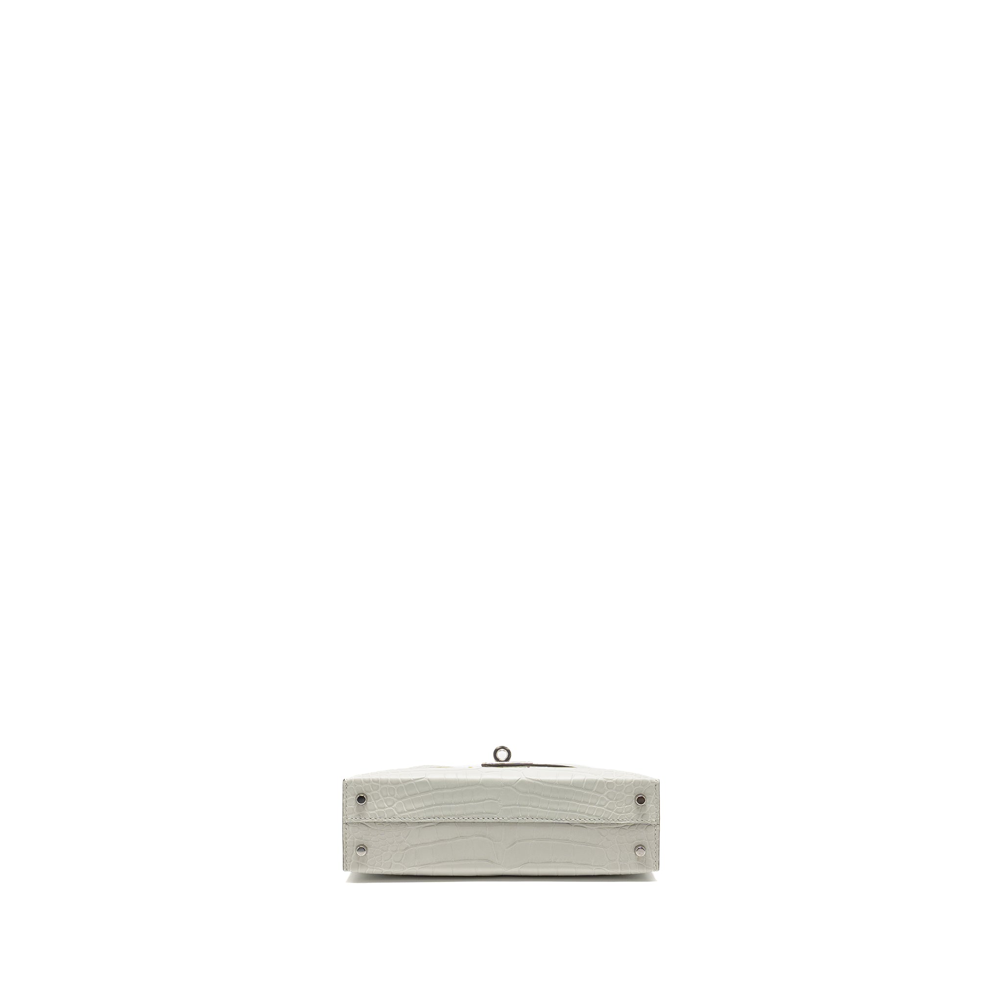 HERMES MINI KELLY II MATTE ALLIGATOR MISSISSIPPIENSIS 0W GRIS NEVE SHW