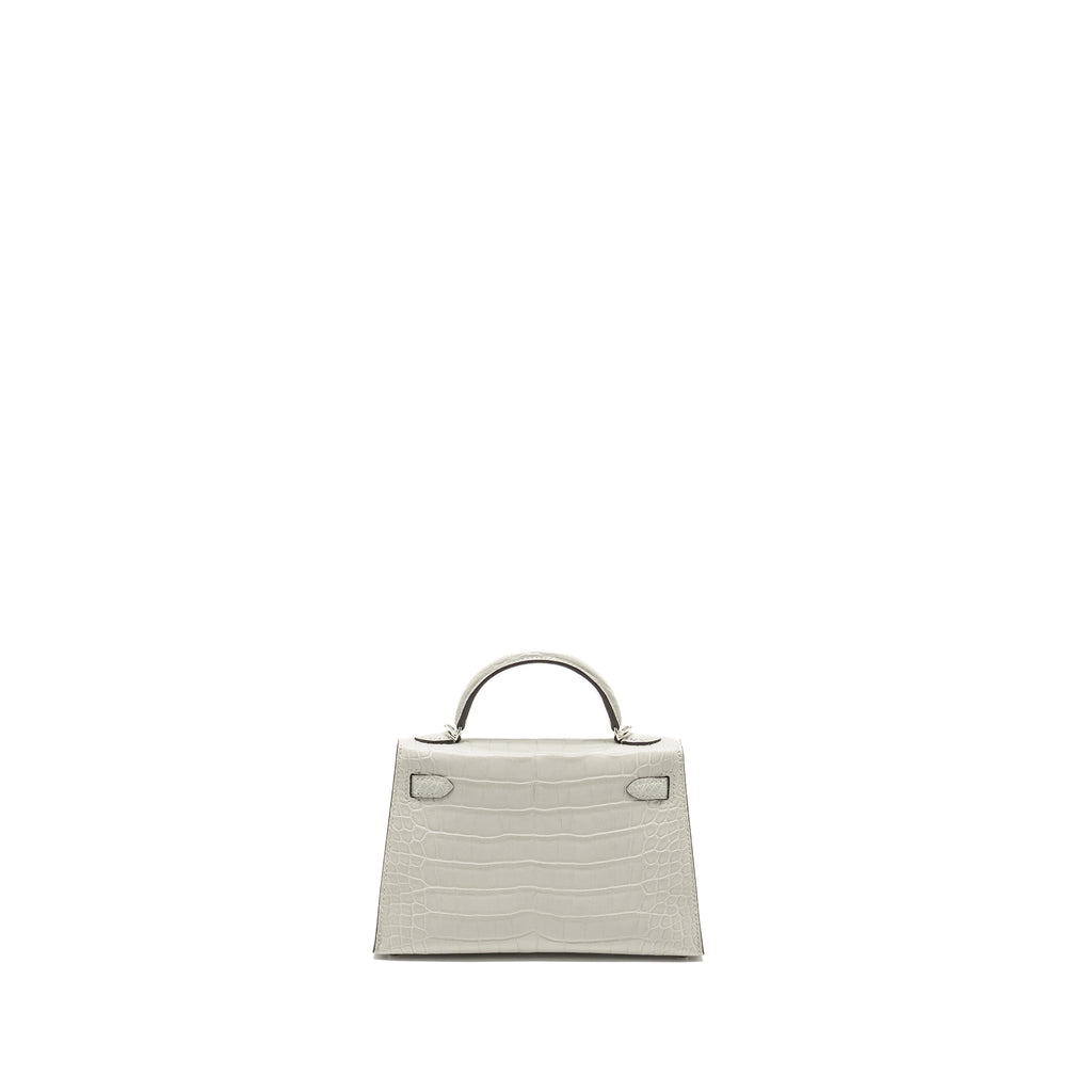 HERMES MINI KELLY II MATTE ALLIGATOR MISSISSIPPIENSIS 0W GRIS NEVE SHW