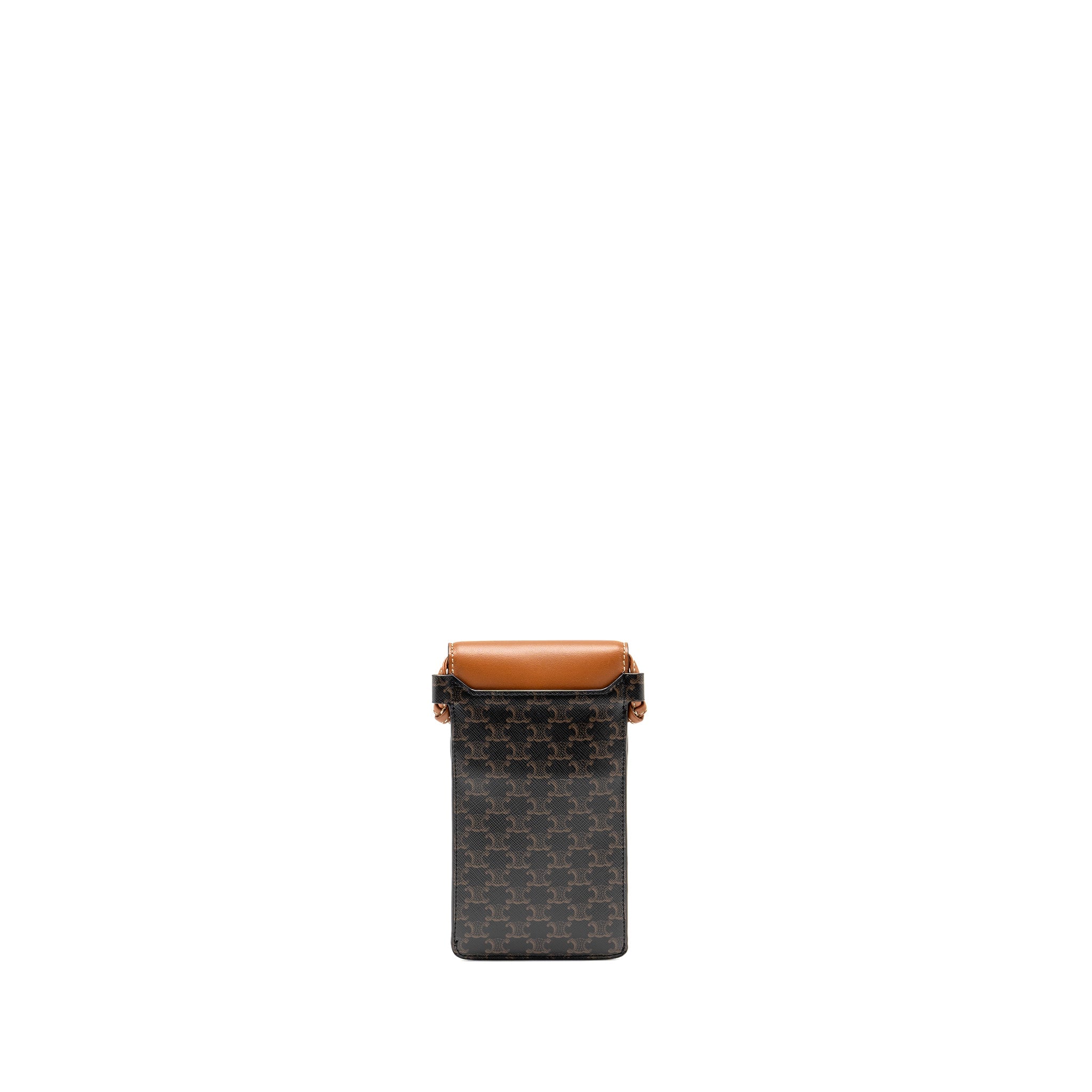 CELINE PHONE POUCH WITH FLAP TRIOMPHE CANVAS /LAMBSKIN TAN