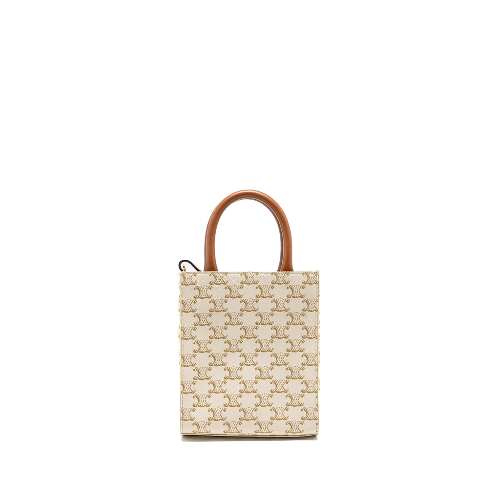 CELINE MINI VERTICAL CABAS TRIOMPHE CANVAS/CALFSKIN WHITE GHW