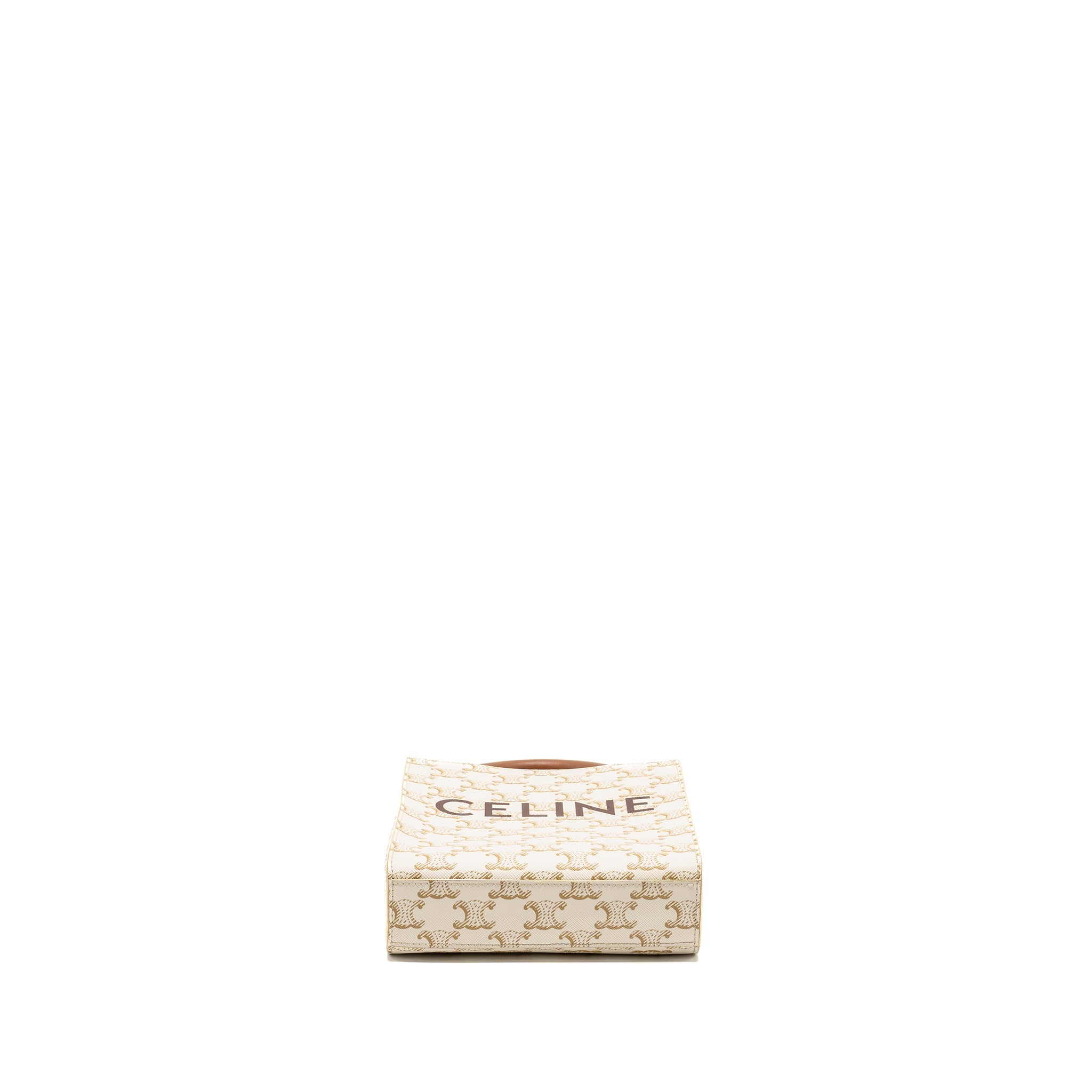 CELINE MINI VERTICAL CABAS TRIOMPHE CANVAS/CALFSKIN WHITE GHW