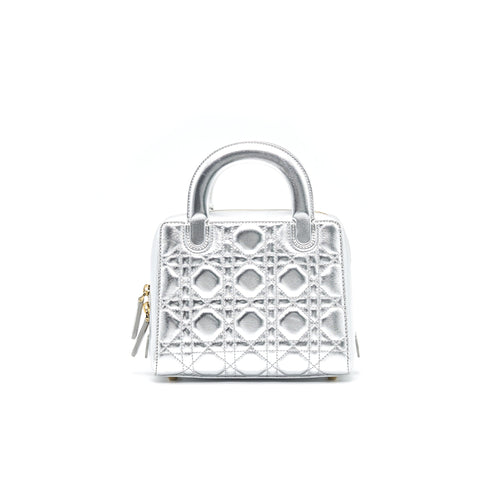 DIOR SMALL LILY TOTE SILVER LAMBSKIN GHW