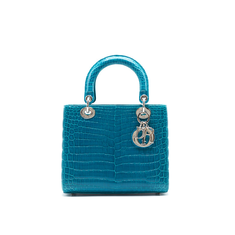 DIOR ALLIGATOR MEDIUM TURQUOISE LADY DIOR TOTE