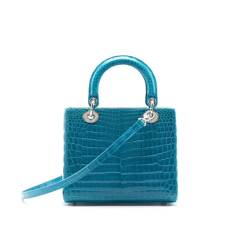 DIOR ALLIGATOR MEDIUM TURQUOISE LADY DIOR TOTE