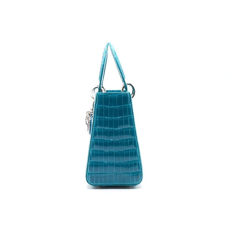 DIOR ALLIGATOR MEDIUM TURQUOISE LADY DIOR TOTE