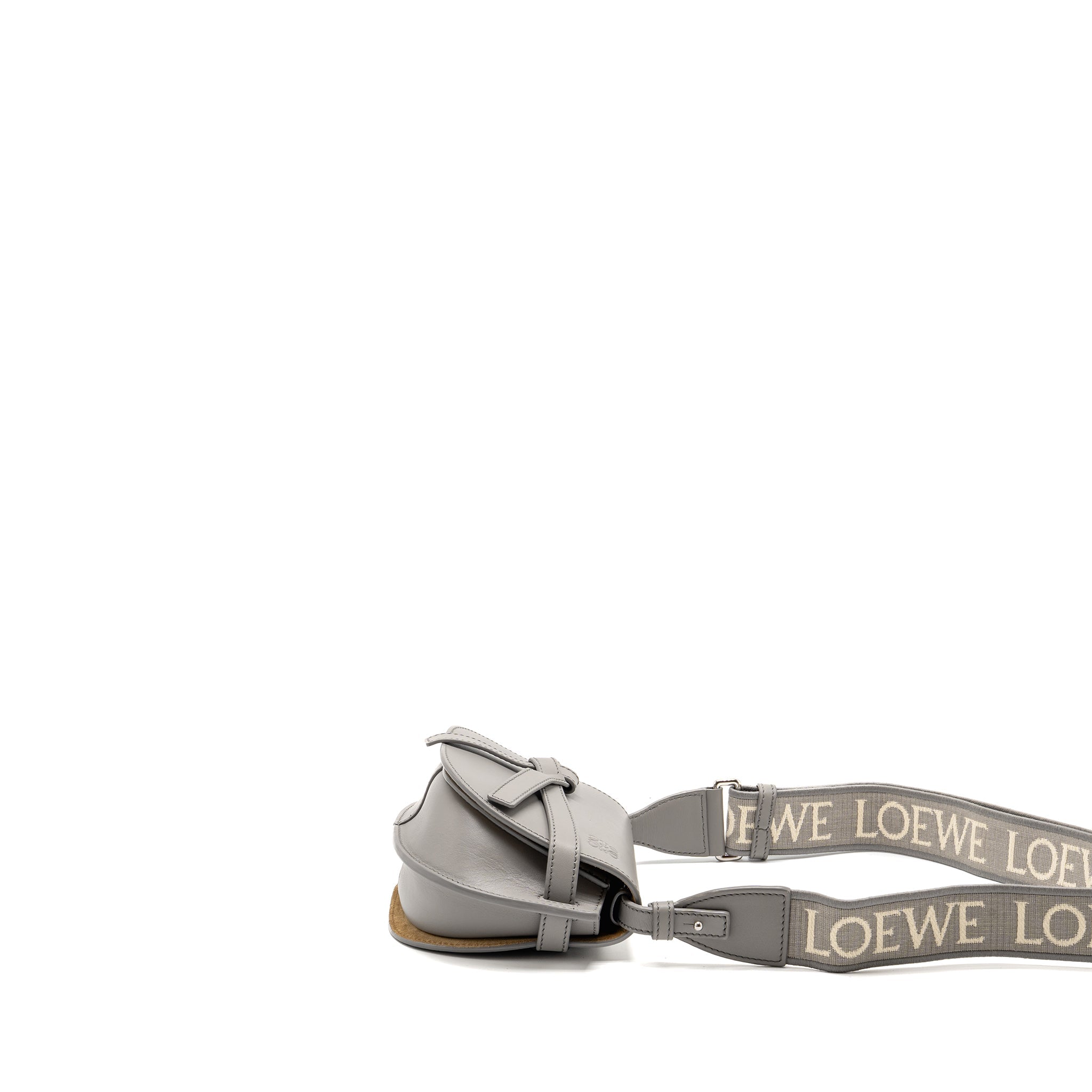 LOEWE MINI GATE DUAL BAG SOFT CALFSKIN WITH JACQUARD STRAP GREY SHW