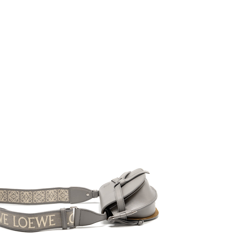 LOEWE MINI GATE DUAL BAG SOFT CALFSKIN WITH JACQUARD STRAP GREY SHW
