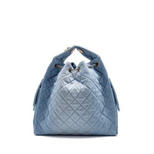 CHANEL 25 MEDIUM HANDBAG WASHED DENIM BLUE GHW (MICROCHIP)