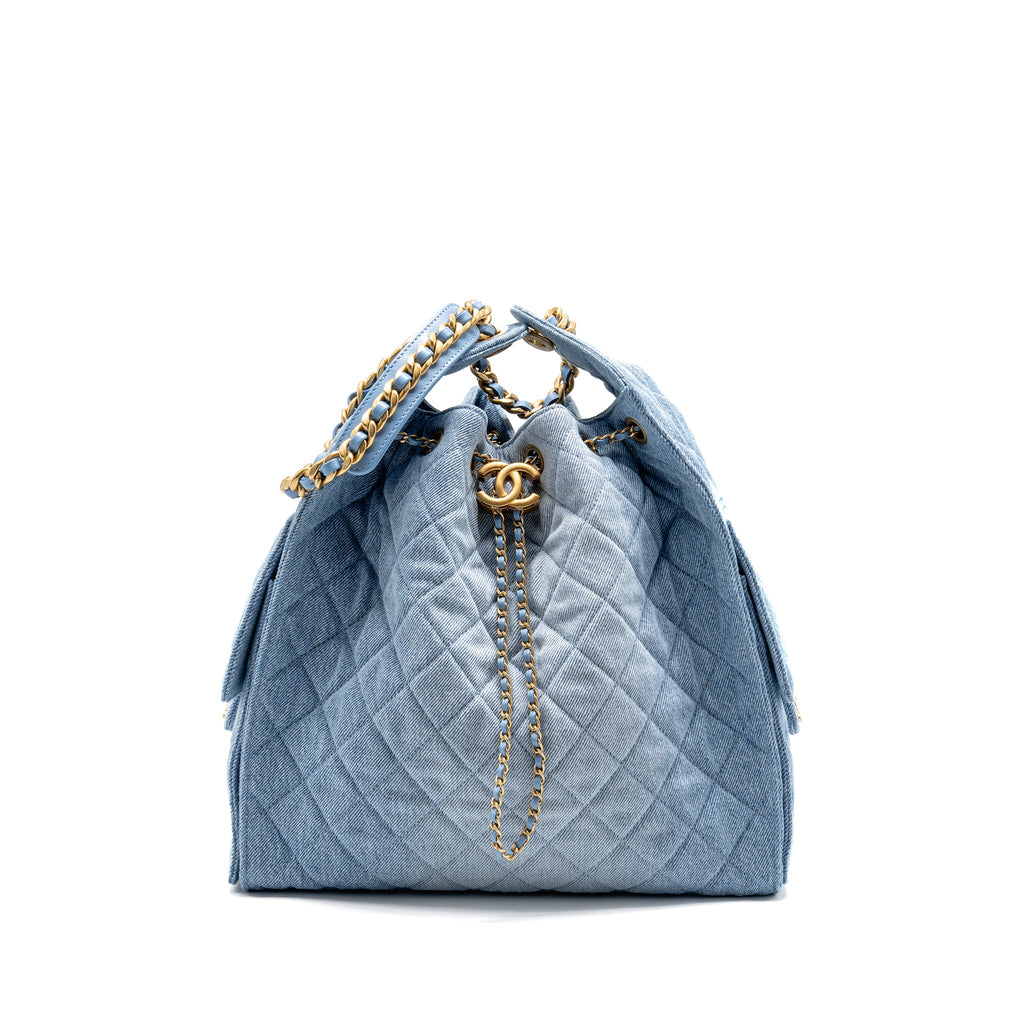 CHANEL 25 MEDIUM HANDBAG WASHED DENIM BLUE GHW (MICROCHIP)