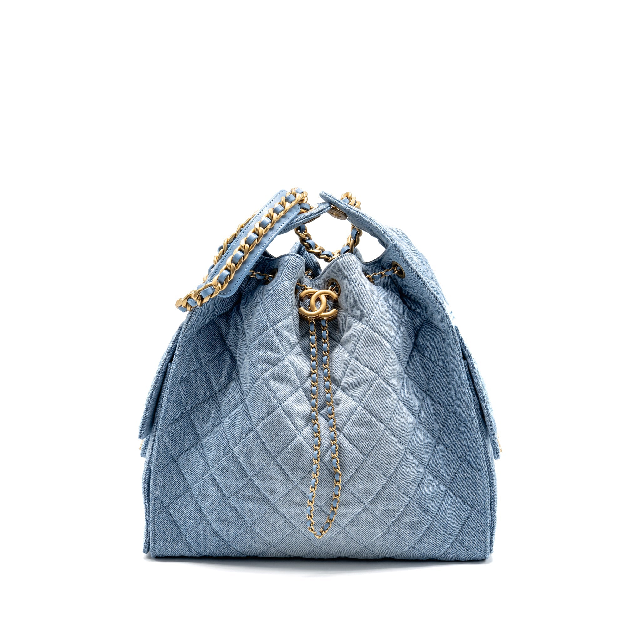 CHANEL 25 MEDIUM HANDBAG WASHED DENIM BLUE GHW (MICROCHIP)