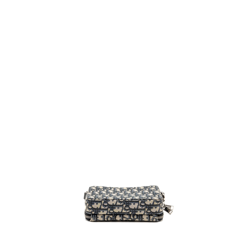 DIOR WALLET ON STRAP OBLIQUE JACQUARD CANVAS/LEATHER BLUE SHW