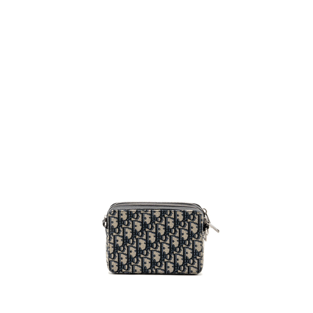 DIOR WALLET ON STRAP OBLIQUE JACQUARD CANVAS/LEATHER BLUE SHW