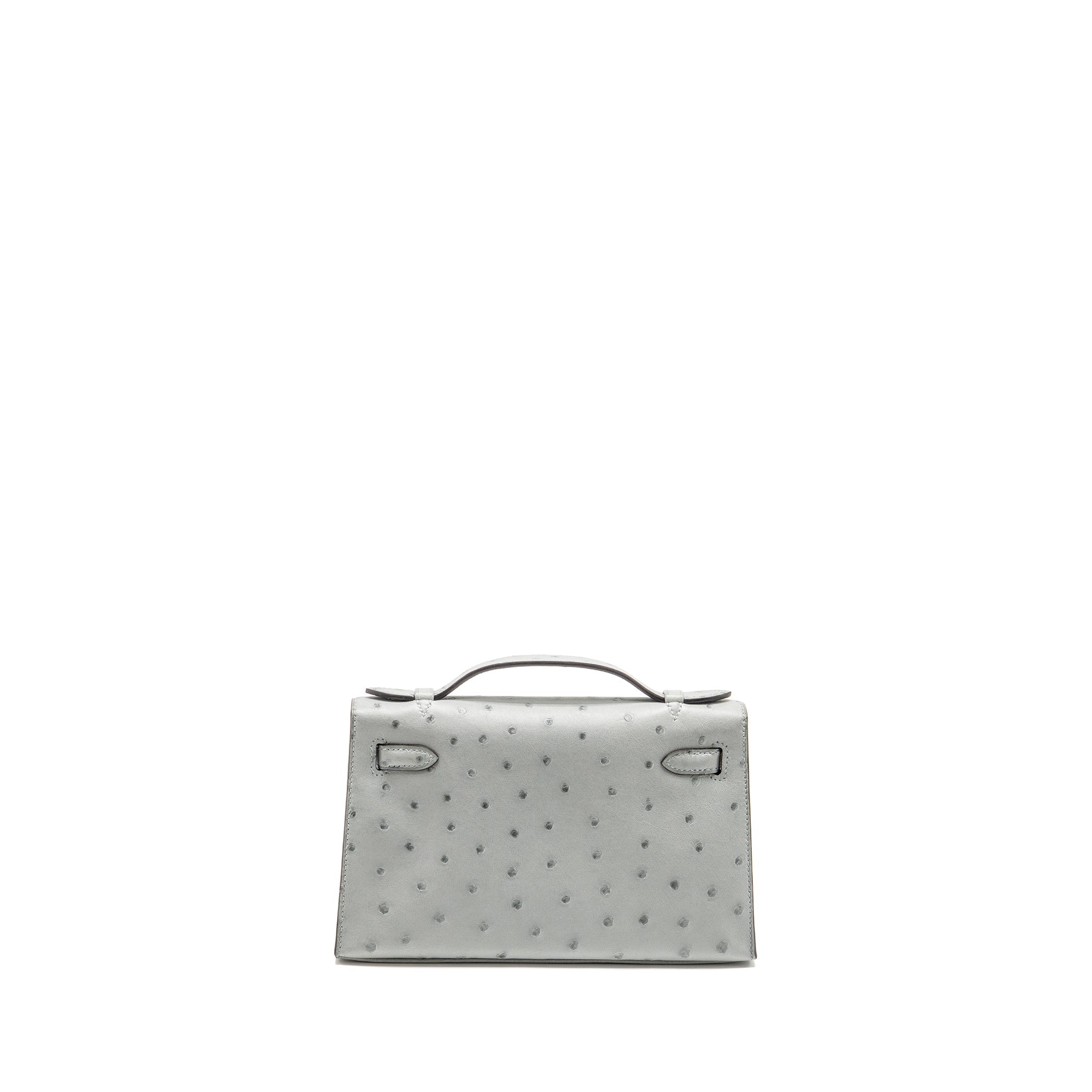 HERMES KELLY POCHETTE OSTRICH BLEU GLACIER GHW