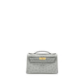 HERMES KELLY POCHETTE OSTRICH BLEU GLACIER GHW