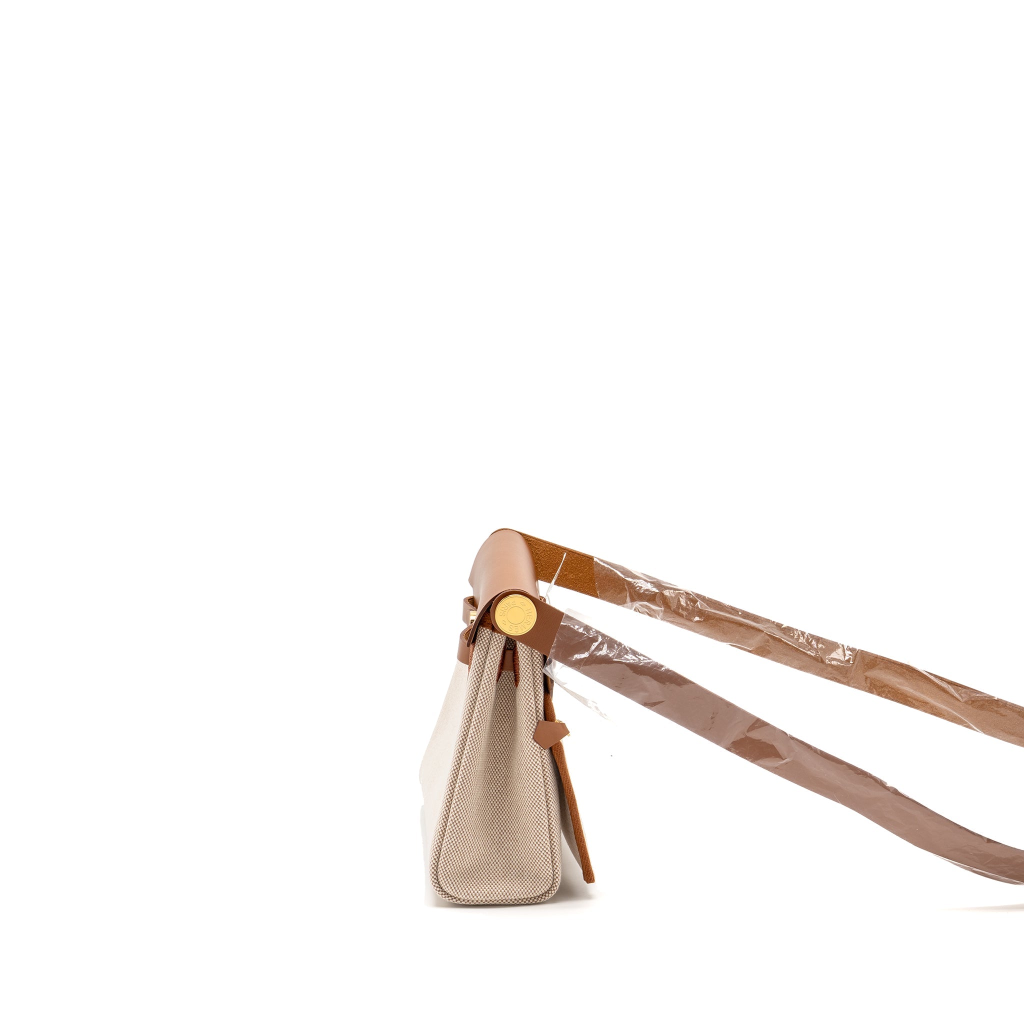 HERMES HERBAG MINI CANVAS/HUNTER LEATHER ECRU/BEIGE/FAUVE GHW