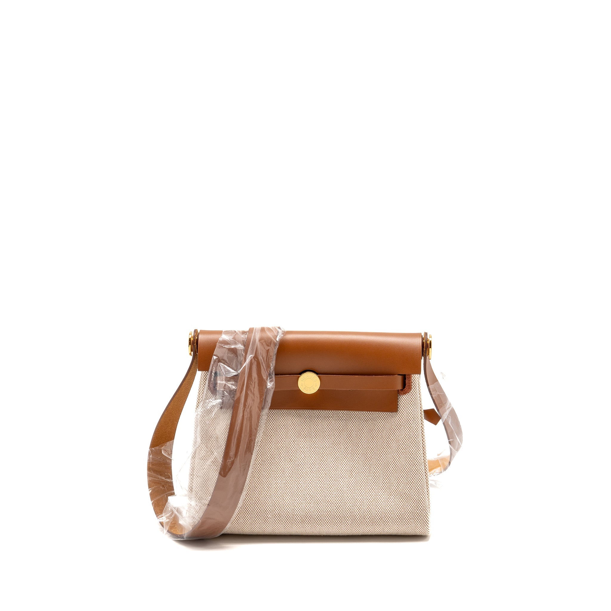 HERMES HERBAG MINI CANVAS/HUNTER LEATHER ECRU/BEIGE/FAUVE GHW