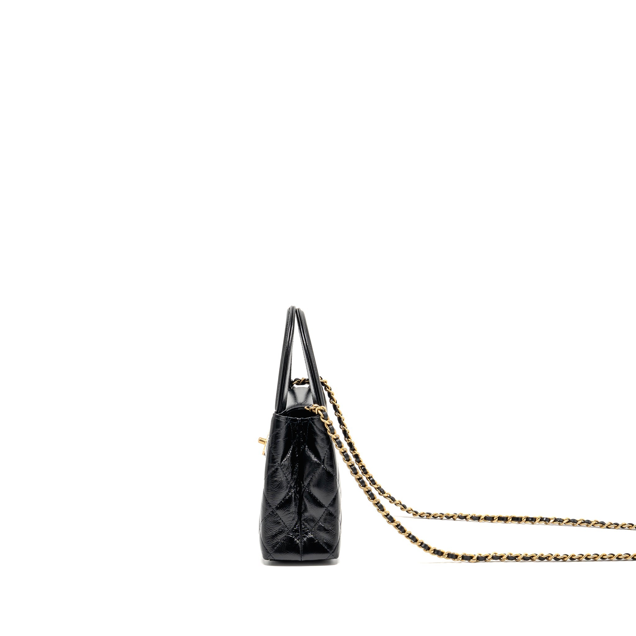CHANEL MINI KELLY SHOPPING TOTE BAG CALFSKIN BLACK GHW (MICROCHIP)