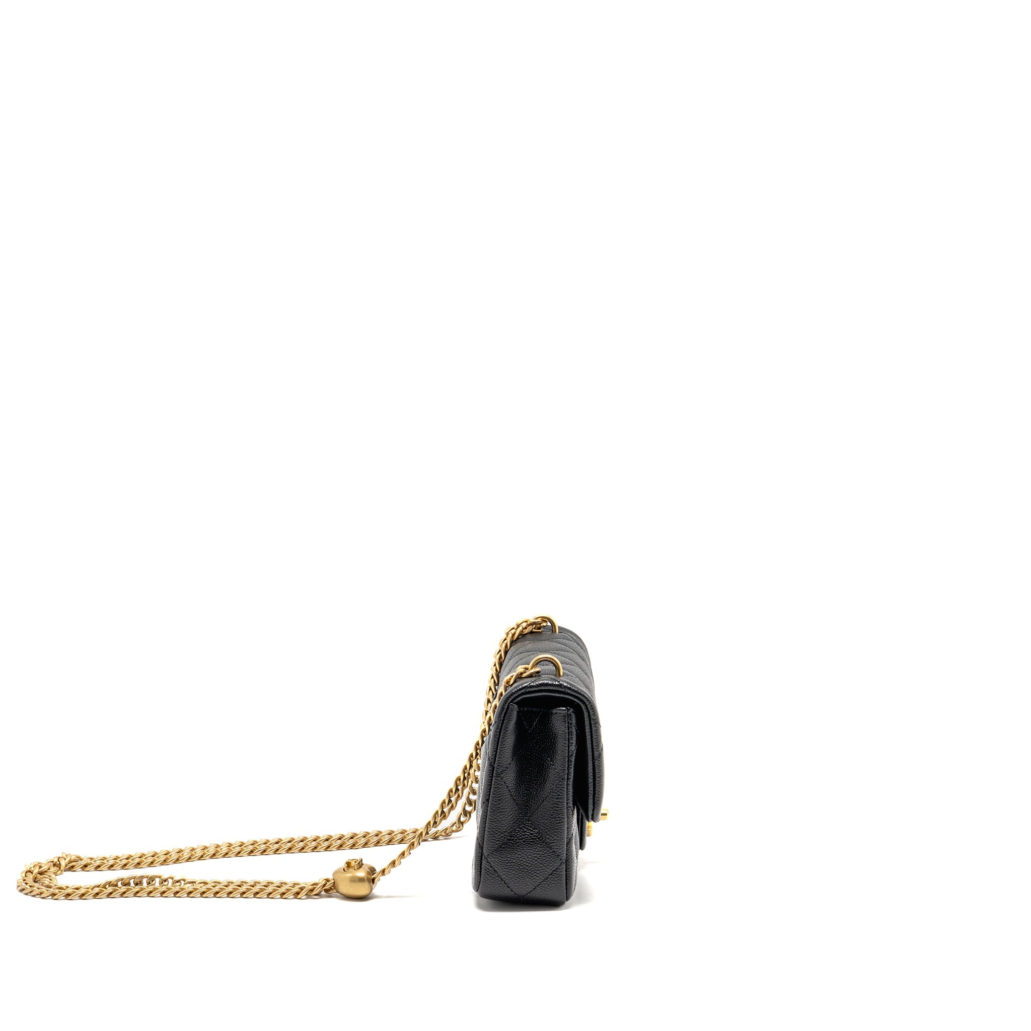 CHANEL COCO LOVE FLAP BAG ADJUSTABLE CHAIN CAVIAR BLACK GHW (MICROCHIP)