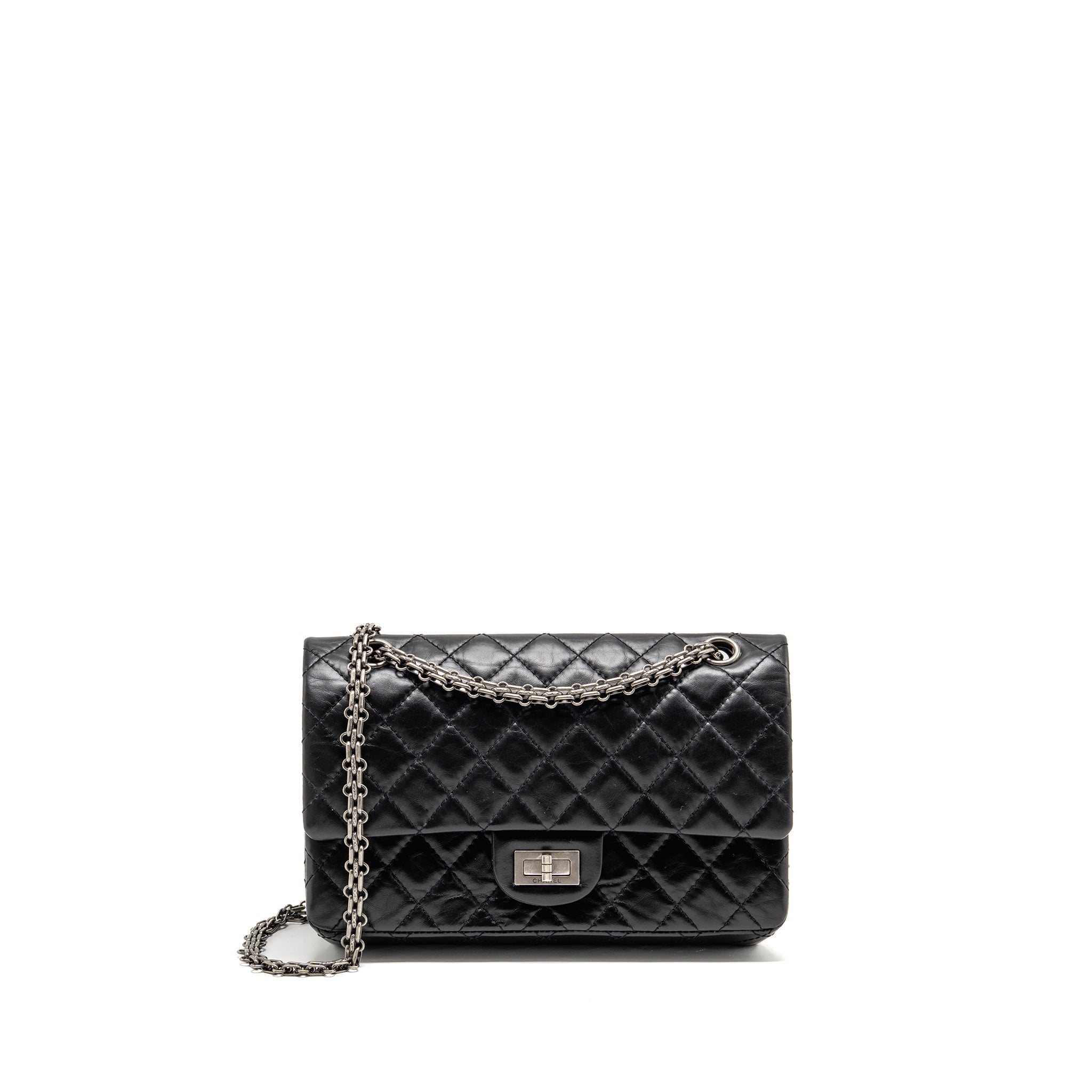 CHANEL SMALL 2.55 REISSUE FLAP BAG AGED CALFSKIN BLACK SHW (MICROCHIP)