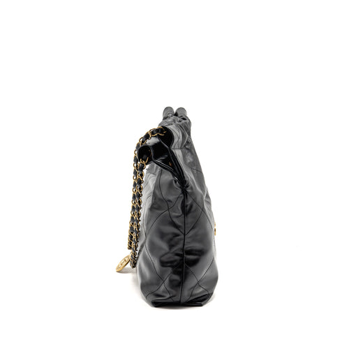 CHANEL SMALL 22 BAG SHINY CALFSKIN BLACK GHW (MICROCHIP)