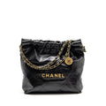 CHANEL SMALL 22 BAG SHINY CALFSKIN BLACK GHW (MICROCHIP)
