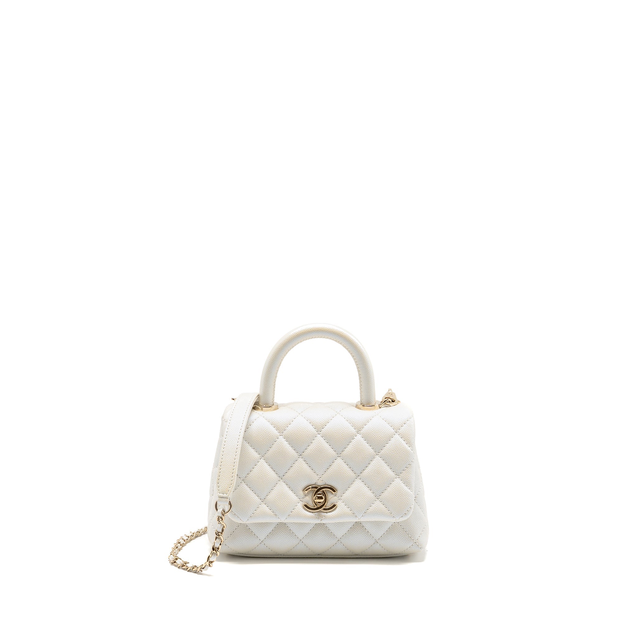 CHANEL MINI COCO HANDLE CAVIAR IRIDESCENT WHITE LGHW