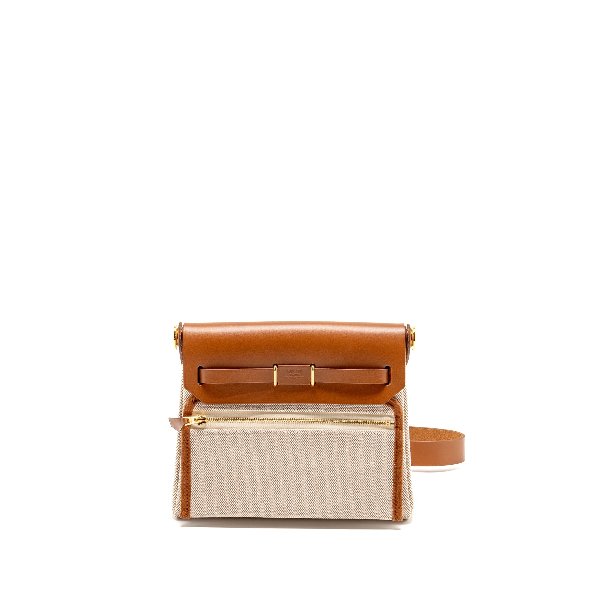 HERMES HERBAG MINI CANVAS/HUNTER LEATHER ECRU-BEIGE/ FAUVE GHW