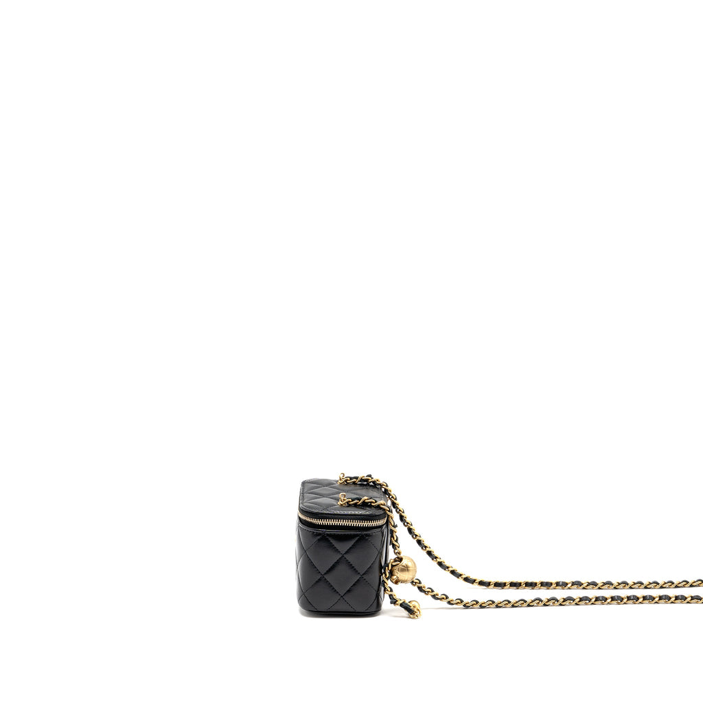 CHANEL PEARL CRUSH MINI VANITY WITH CHAIN LAMBSKIN BLACK GHW (MICROCHIP)