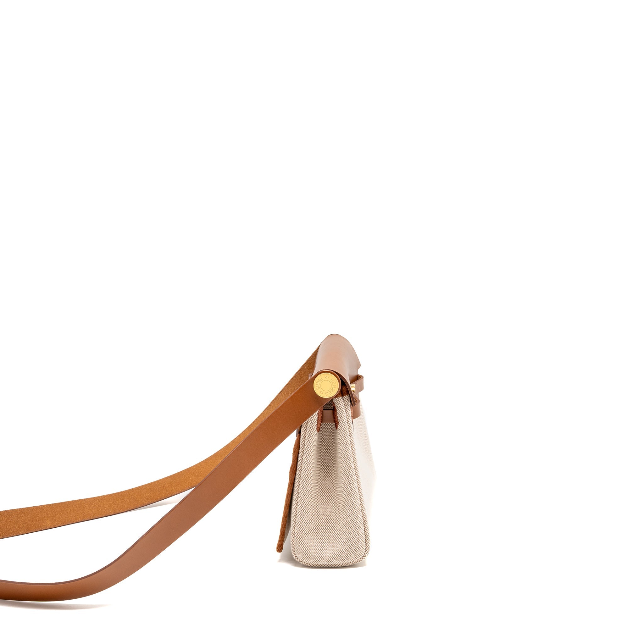 HERMES HERBAG MINI CANVAS/HUNTER LEATHER ECRU-BEIGE/FAUVE GHW