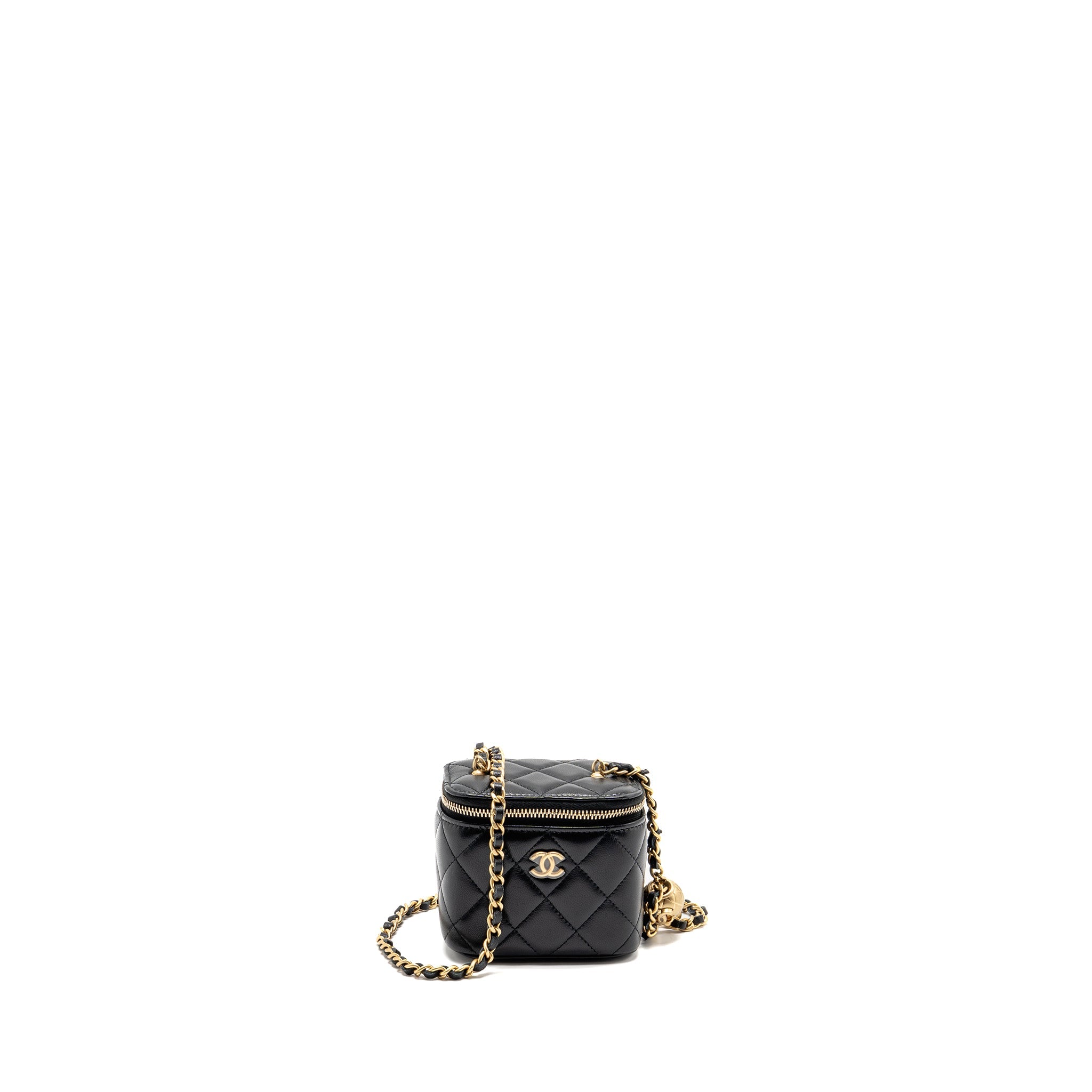 CHANEL PEARL CRUSH MINI VANITY WITH CHAIN LAMBSKIN BLACK GHW (MICROCHIP)