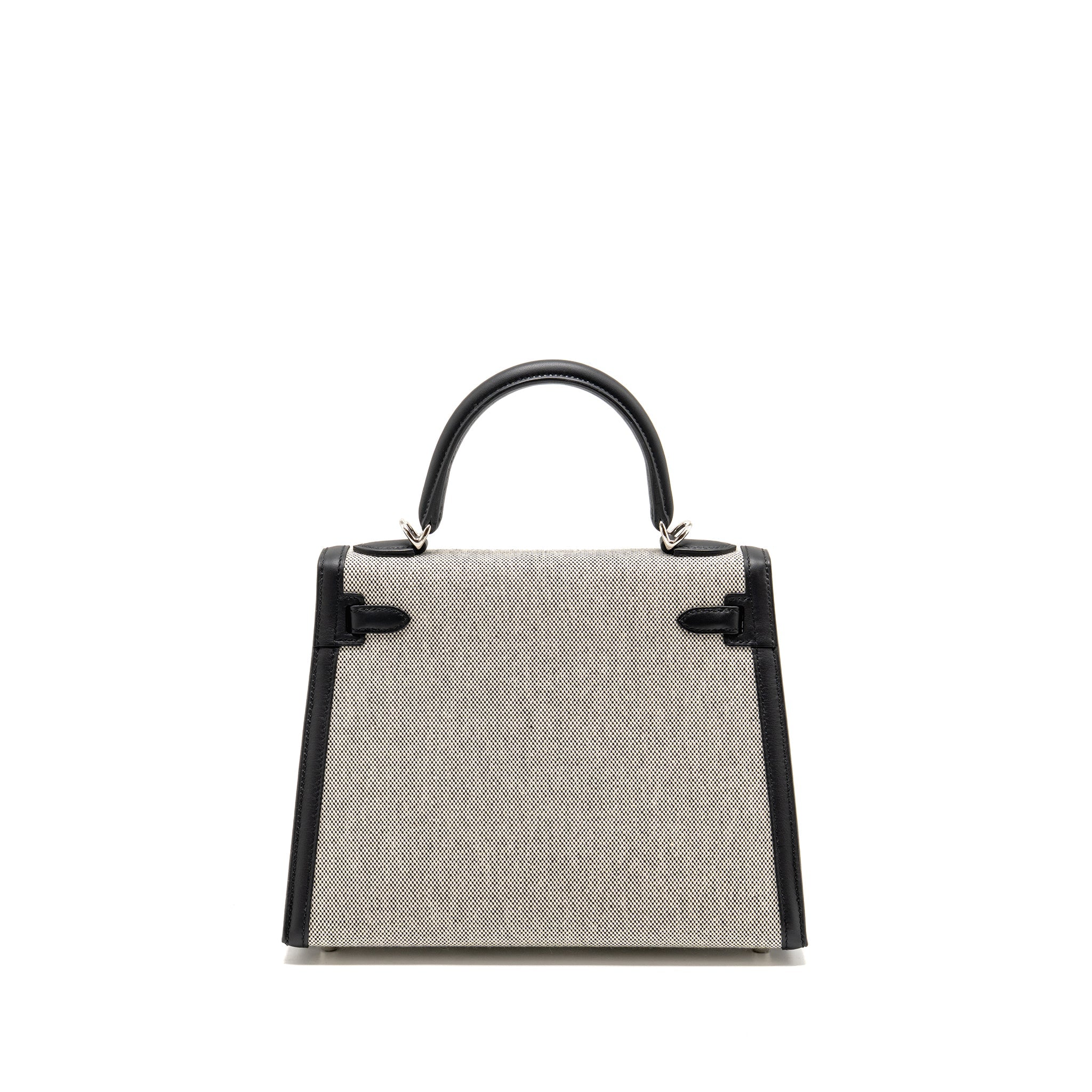 HERMES KELLY 25 SELLIER TOILE H/SWIFT ECRU-BLACK/BLACK SHW