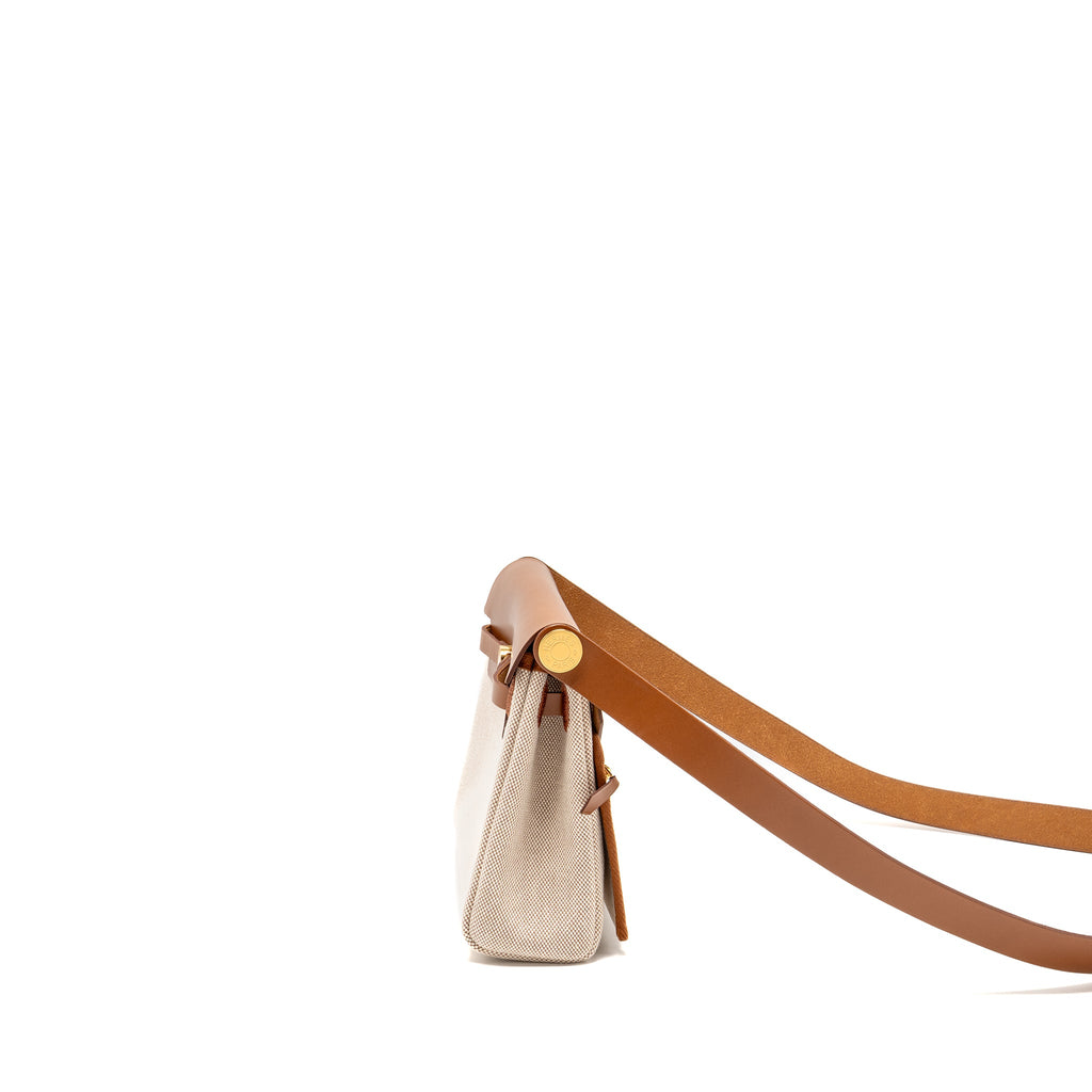 HERMES HERBAG MINI CANVAS/HUNTER LEATHER ECRU-BEIGE/ FAUVE GHW