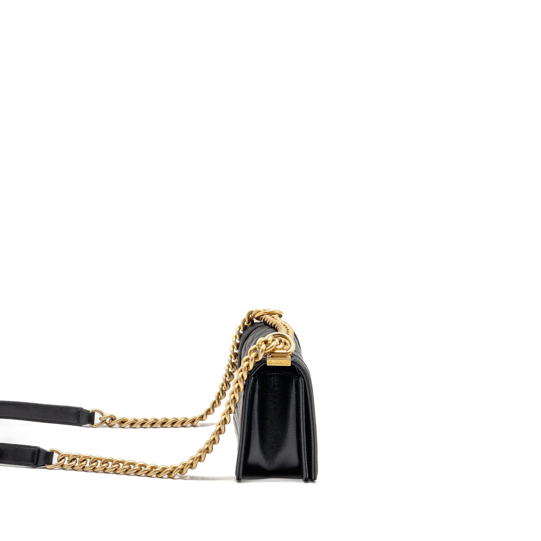 CHANEL SMALL BOY BAG CAVIAR BLACK GHW (MICROCHIP)