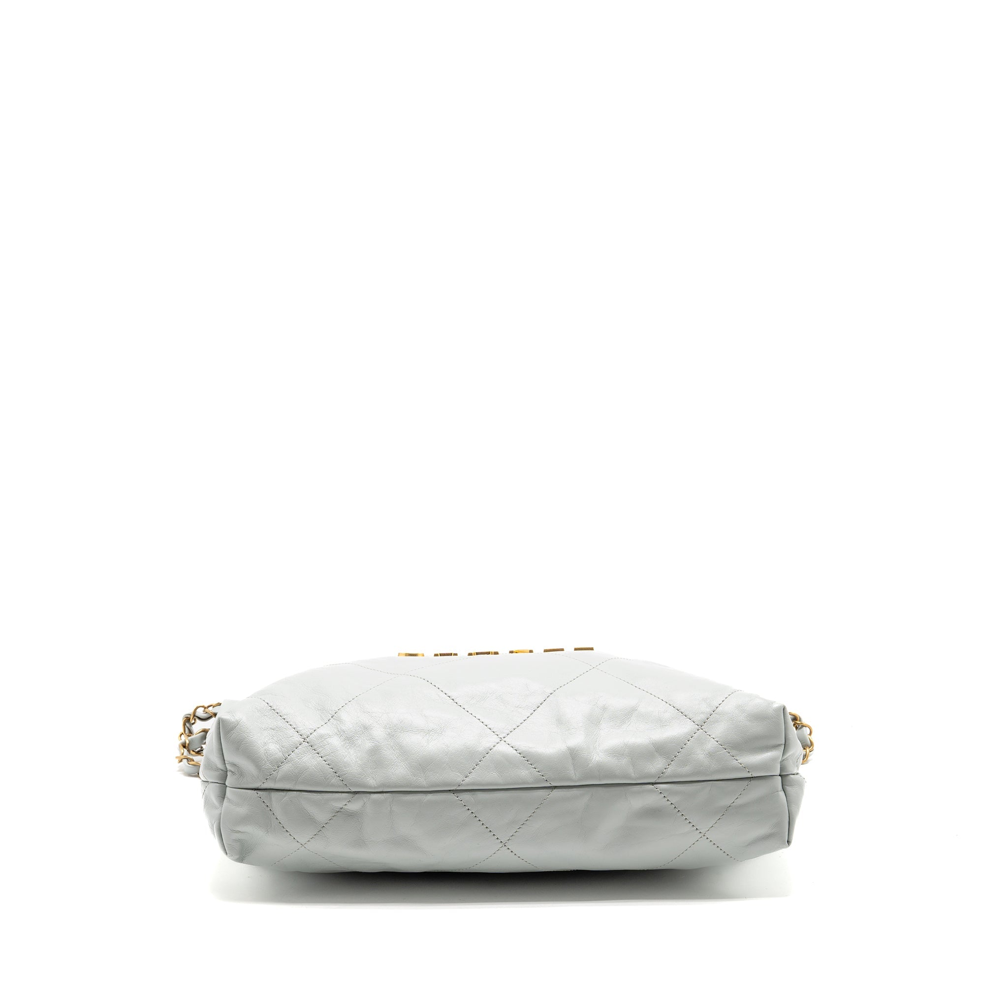 CHANEL SMALL 22 BAG SHINY CALFSKIN LIGHT BLUE GHW (MICROCHIP)
