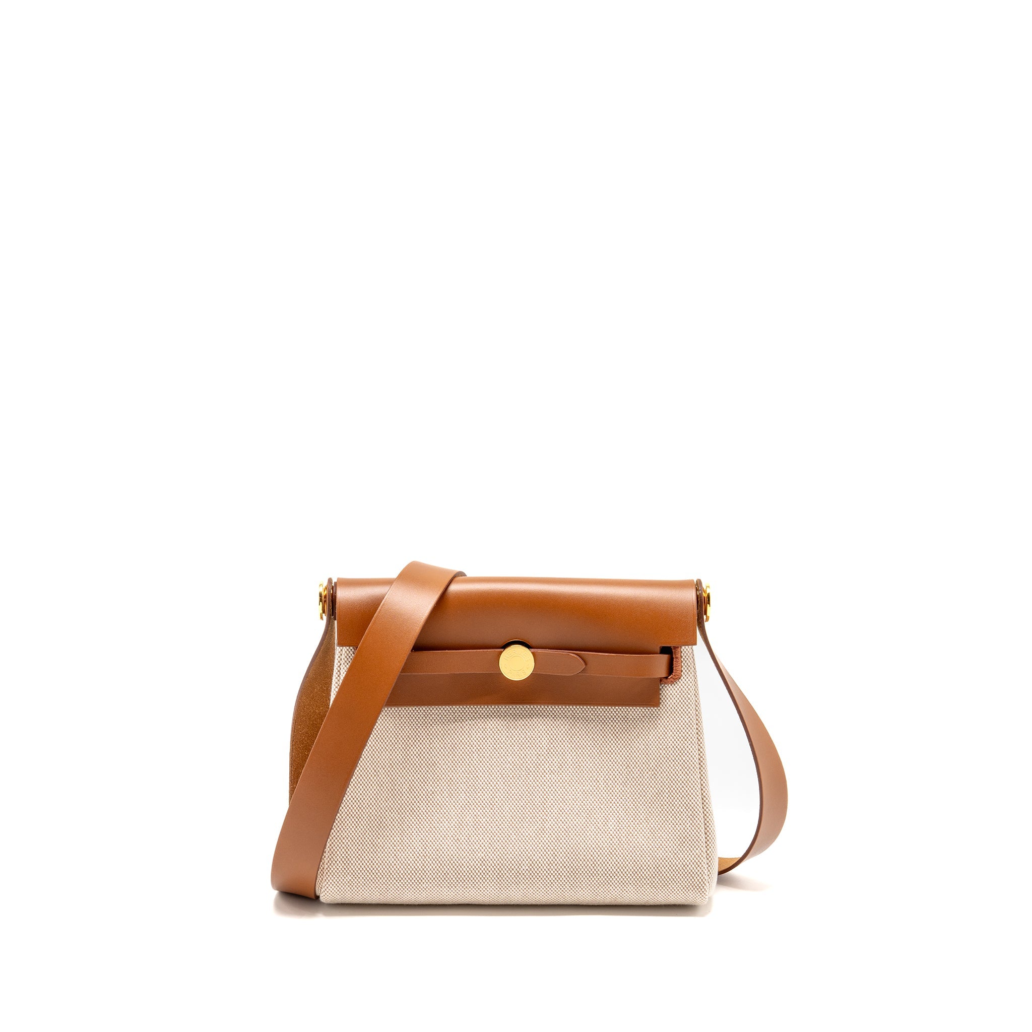 HERMES HERBAG MINI CANVAS/HUNTER LEATHER ECRU-BEIGE/FAUVE GHW