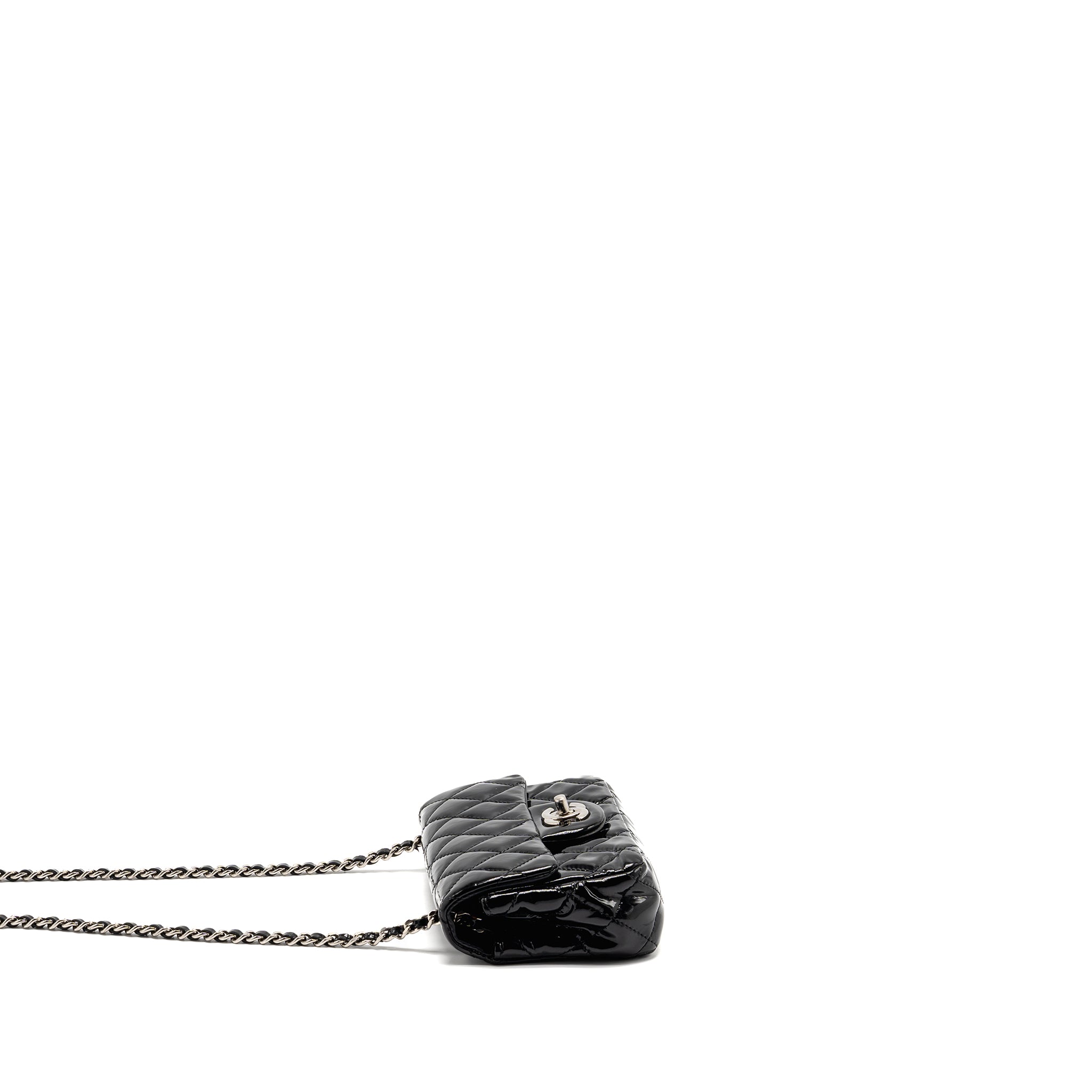 CHANEL CC MINI FLAP BAG PATENT BLACK SHW