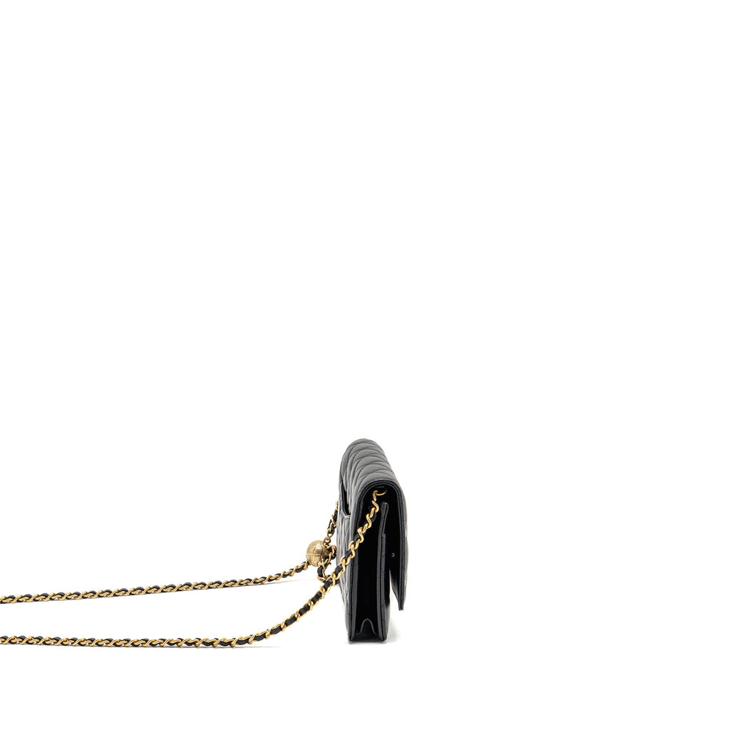 CHANEL PEARL CRUSH WALLET ON CHAIN LAMBSKIN BLACK GHW (MICROCHIP)