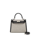 HERMES KELLY 25 SELLIER TOILE H/SWIFT ECRU-BLACK/BLACK SHW