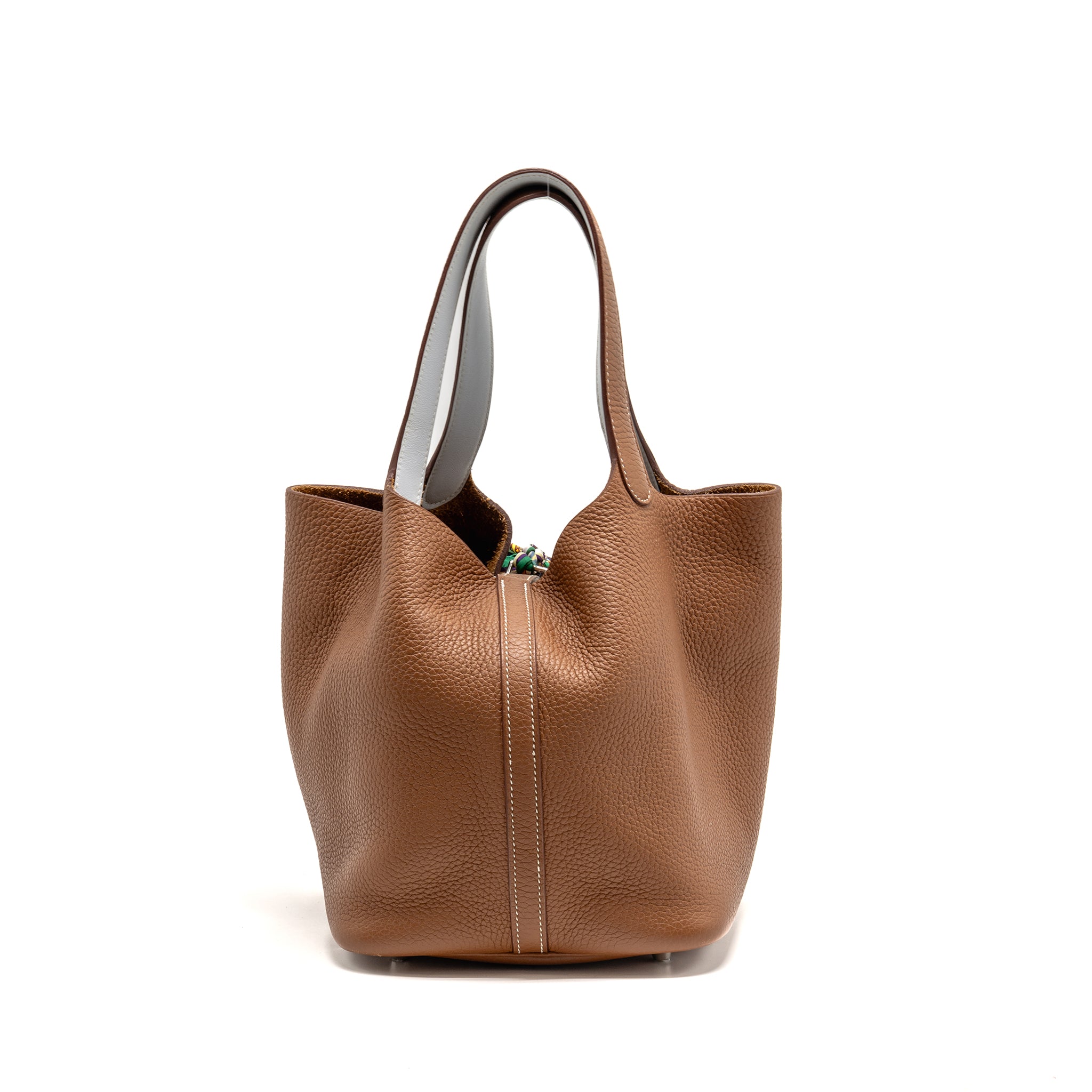 HERMES PICOTIN 22 LOCK BAG CLEMENCE/SWIFT GOLD/BLUE BRUME HANDLE SHW