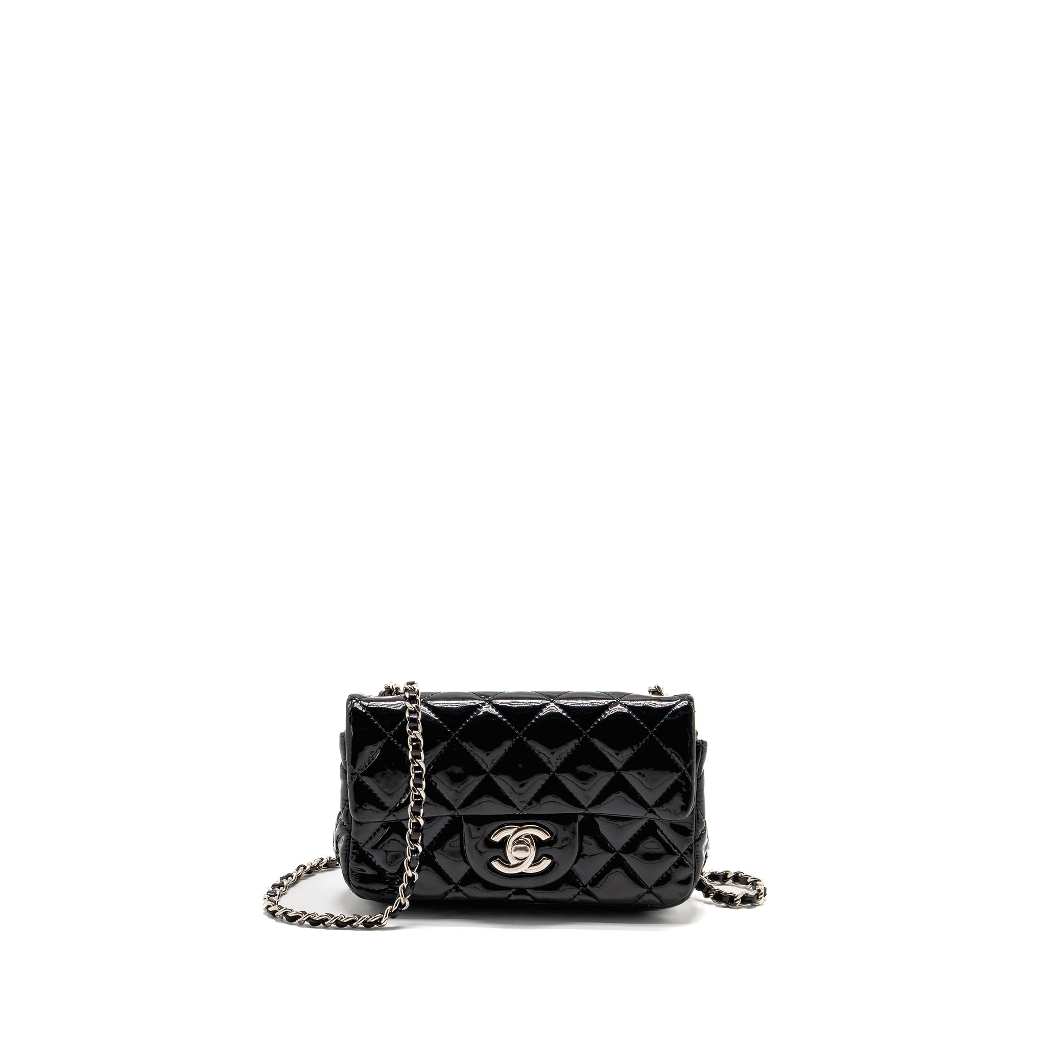CHANEL CC MINI FLAP BAG PATENT BLACK SHW